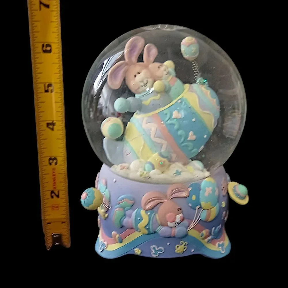 Easter Snow Globe Music Box Musical Bunny VIDEO Pastel Balloons Eggs Vintage 90s